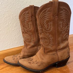 Durango cowboy boots - women’s brown 8.5 white stitching cowgirl shoes - RD5302